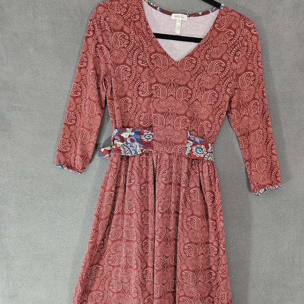 Matilda Jane Arianna Dress Paisley Print Tie Waist Womens Size Small 3/4 Sleeve